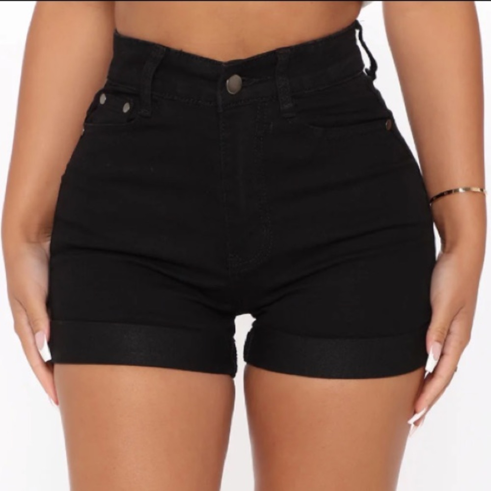 High Rise Black Roll Cuff Denim Jean Shorts, Size: 3
